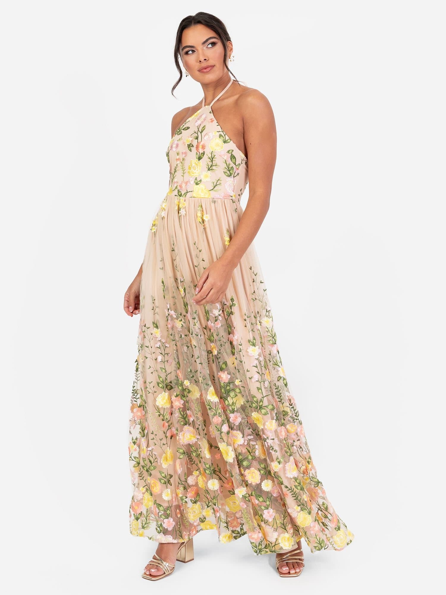 Maya Deluxe Maya Deluxe Women's Floral Halter Neck Maxi Dress