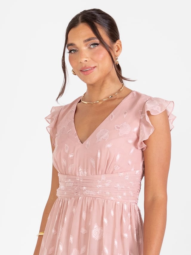 Maya Deluxe Maya Deluxe Women's Floral Flutter Sleeve V Neck Maxi Dress in Pink - 2