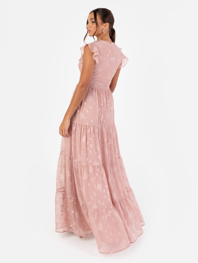 Maya Deluxe Maya Deluxe Women's Floral Flutter Sleeve V Neck Maxi Dress in Pink - 3