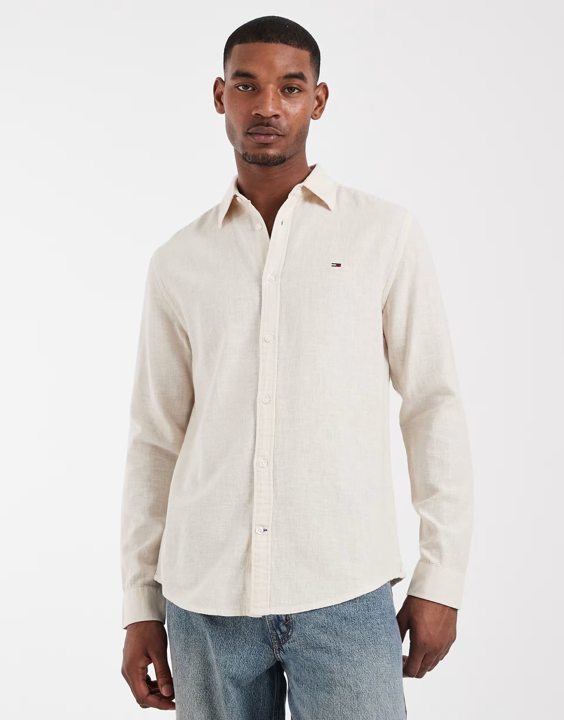 ASOS Tommy Jeans linen blend shirt in beige