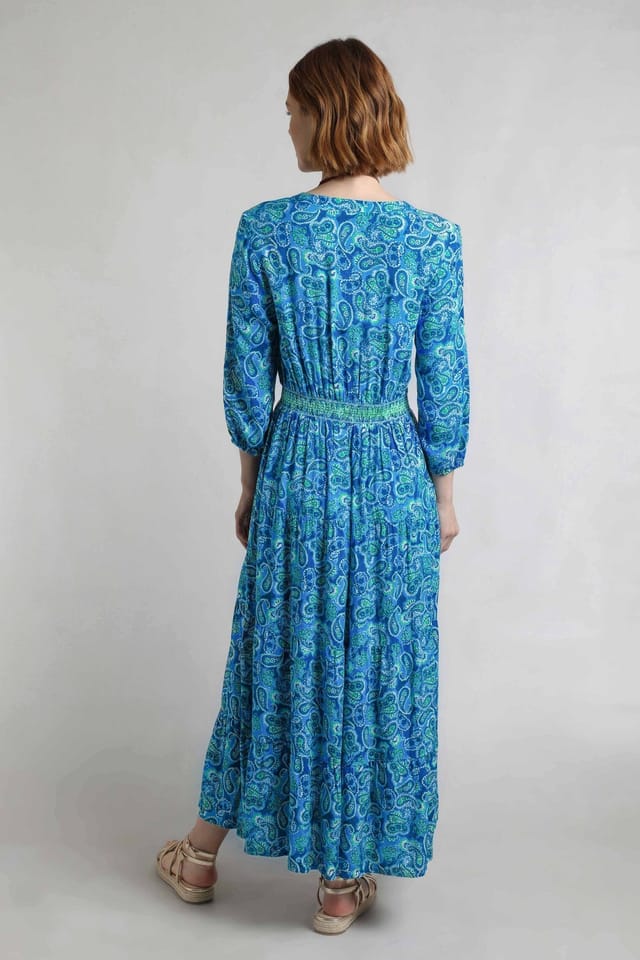 Weird Fish Weird Fish Women's Himanshee Printed Viscose Maxi Dress in Blue - 3