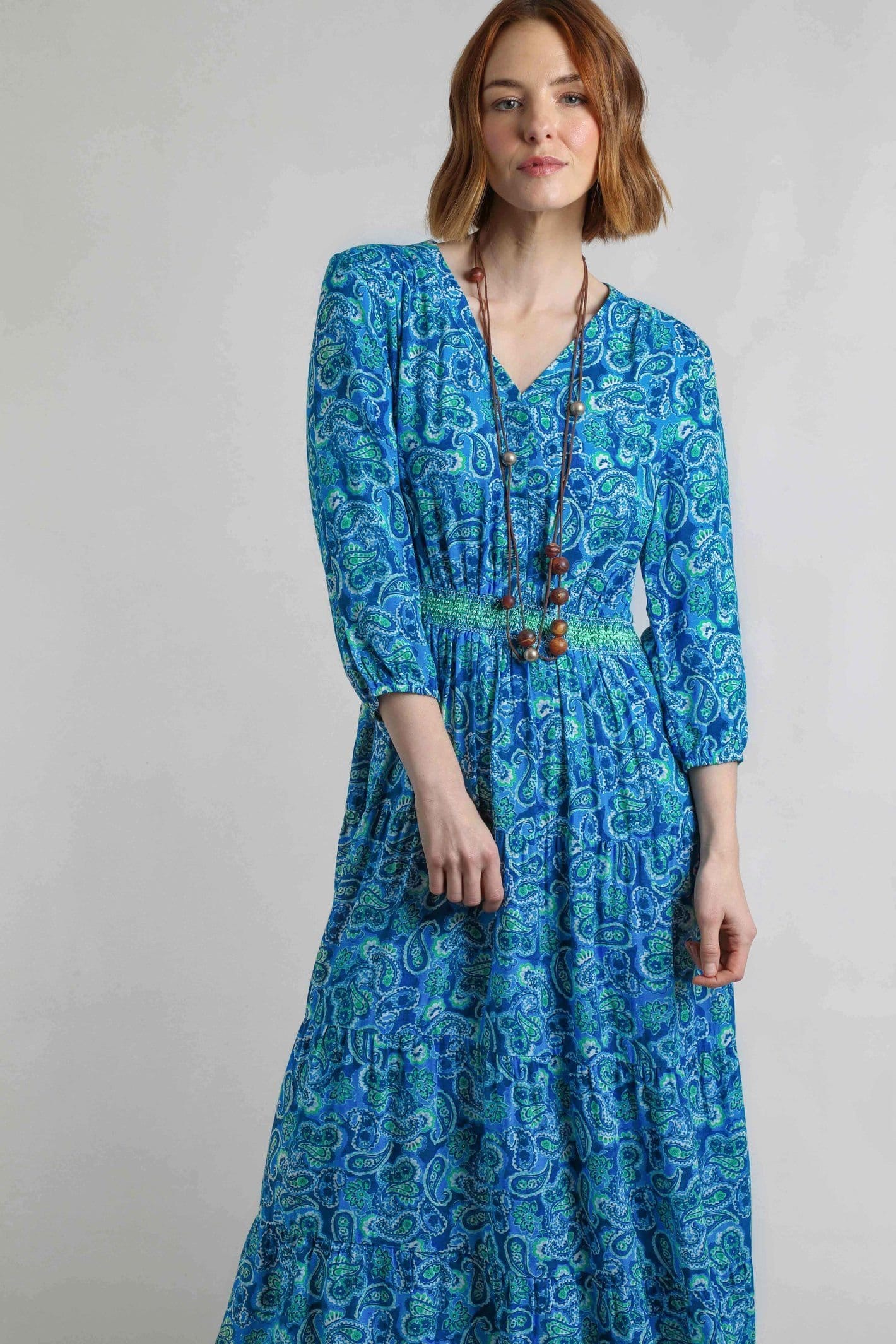 Weird Fish Weird Fish Women's Himanshee Printed Viscose Maxi Dress in Blue - 4