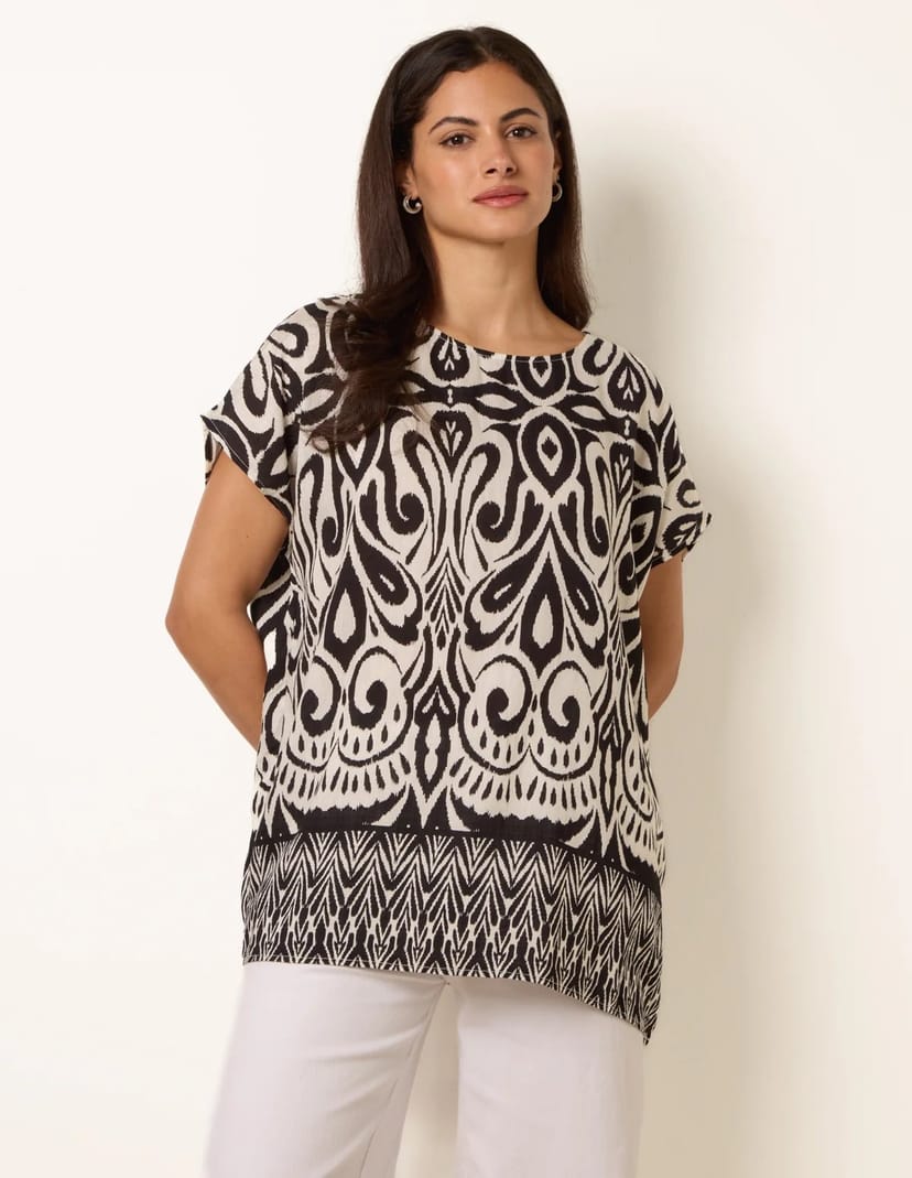 Blue Vanilla Round Neck Top With Abstract Print - 1
