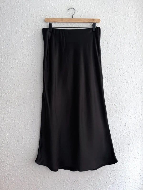 Zara Black Satin Midi Skirt - Size M