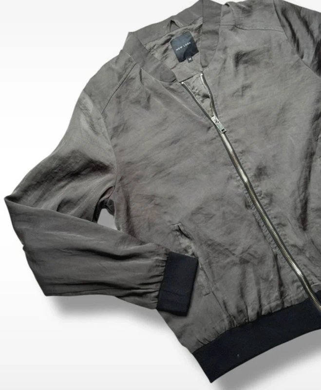 New Look New Look Khaki Green Satin Bomber Jacket Size 14 Y2K - 1