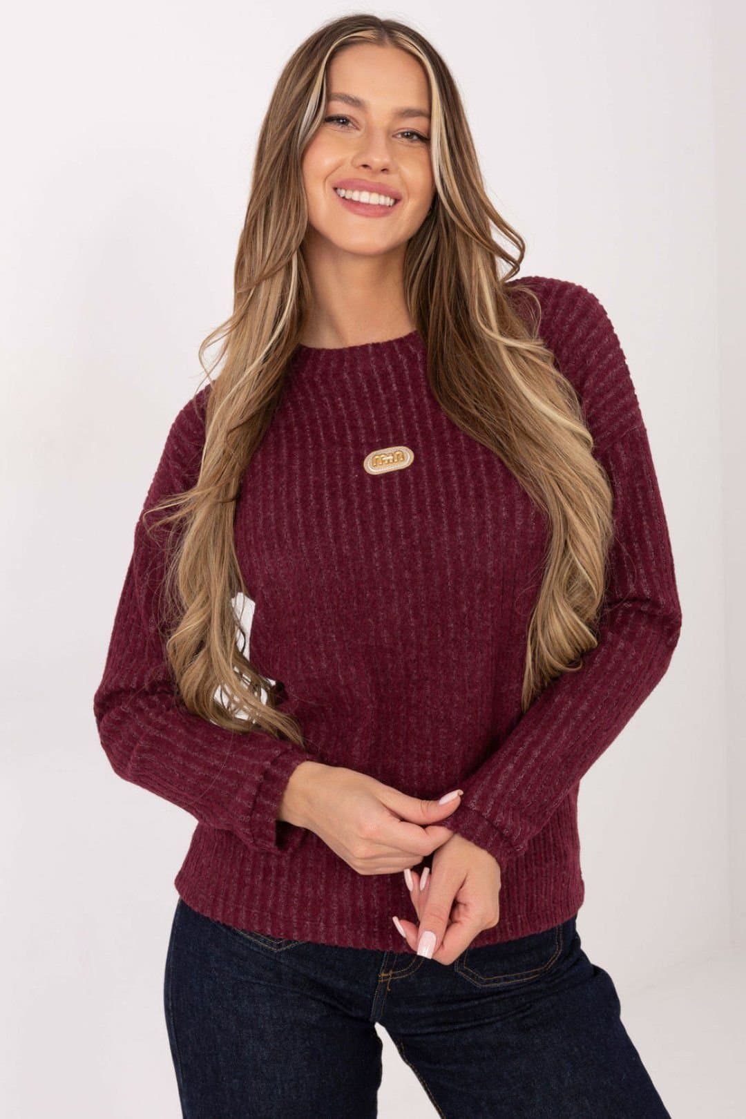Love Lace Love Lace Burgundy Ribbed Patch Sweater