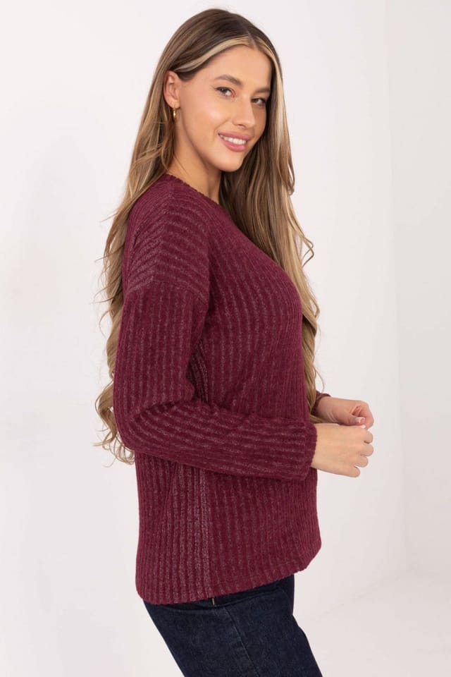 Love Lace Love Lace Women's Cotton Elastane Ribbed Patch Sweater Style 221737 in Burgundy - 2