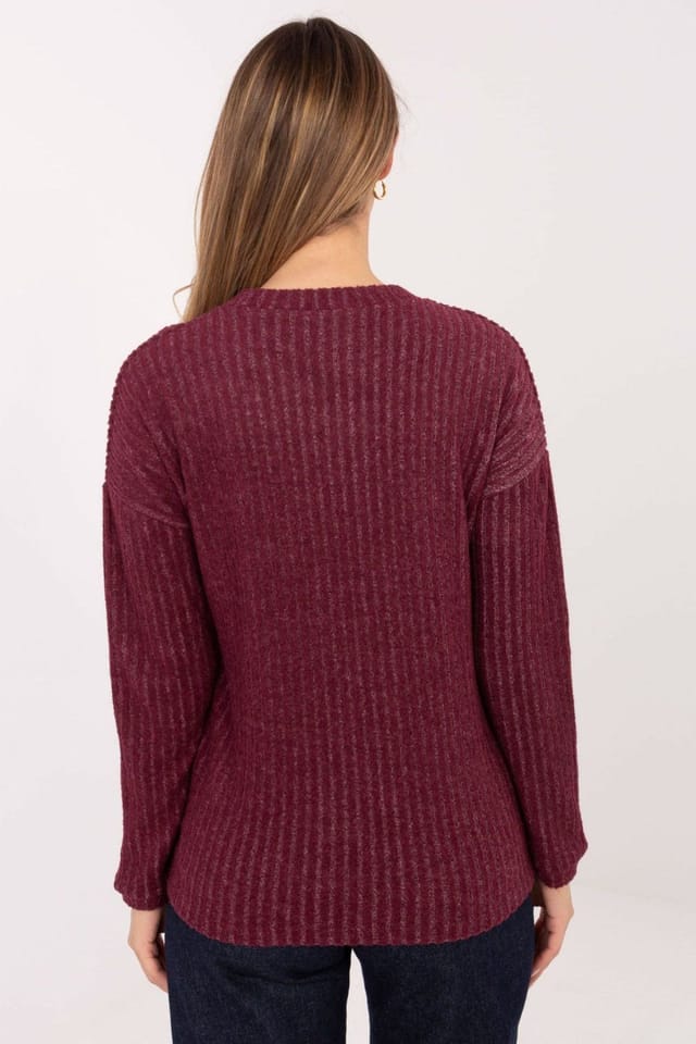 Love Lace Love Lace Women's Cotton Elastane Ribbed Patch Sweater Style 221737 in Burgundy - 3