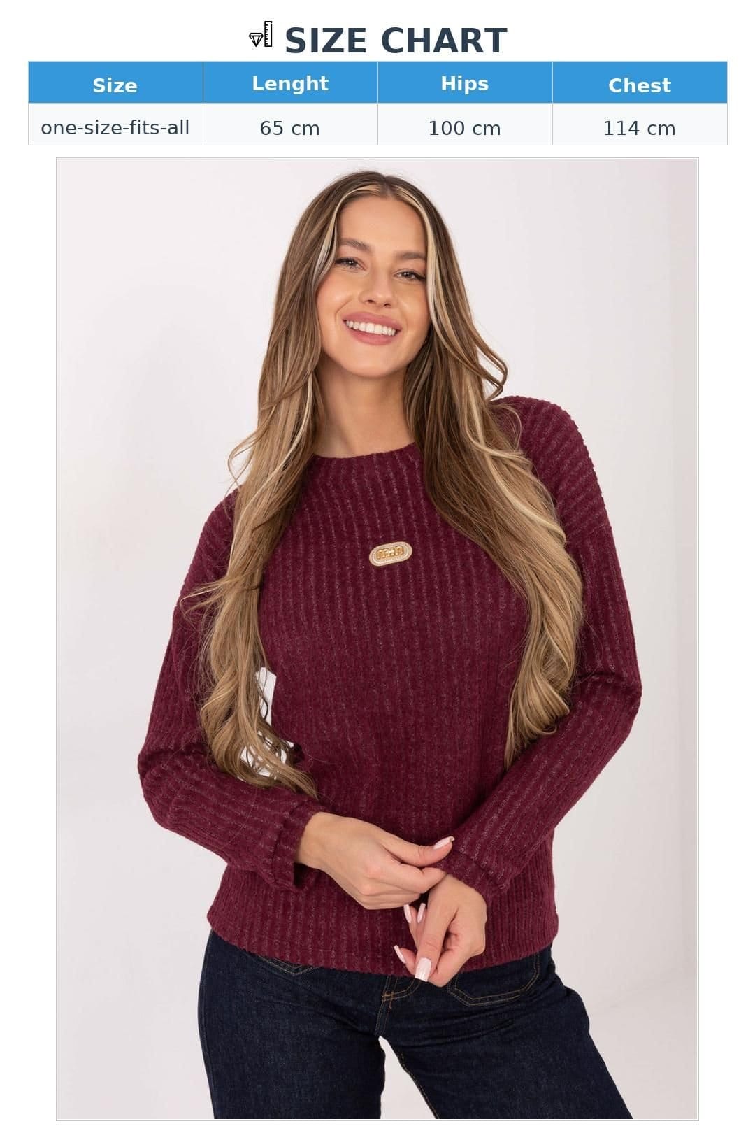 Love Lace Love Lace Women's Cotton Elastane Ribbed Patch Sweater Style 221737 in Burgundy - 4