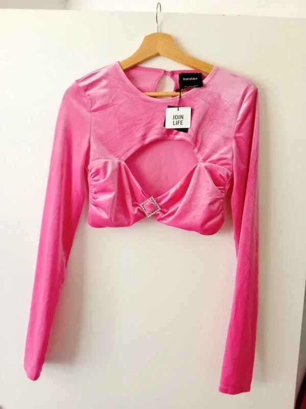 Bershka Bershka velvet crop top with diamante
