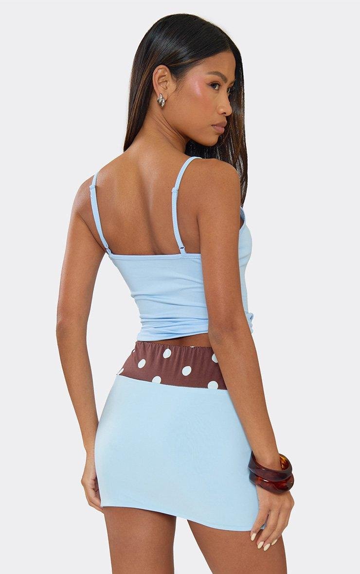 EGO Mid Rise Polka Dot Waistband Mini Skirt In Blue Slinky, Women's Size UK 6 - 2