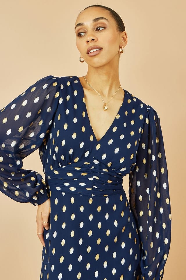 Yumi Yumi Women's Navy Foil Print Midi Dress - 2