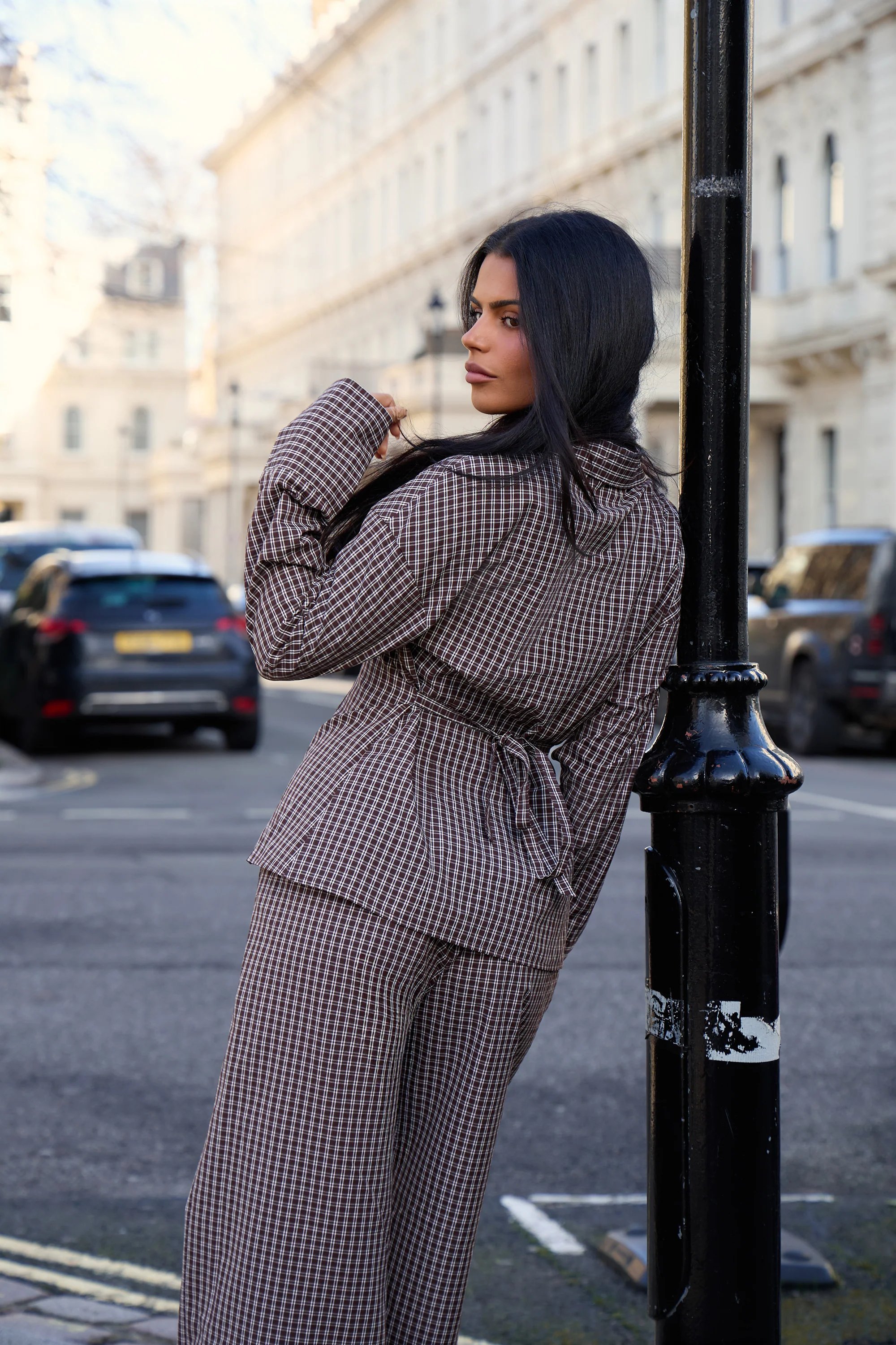 Kaiia Kaiia Woven Check Fitted Shirt Chocolate Brown - 2