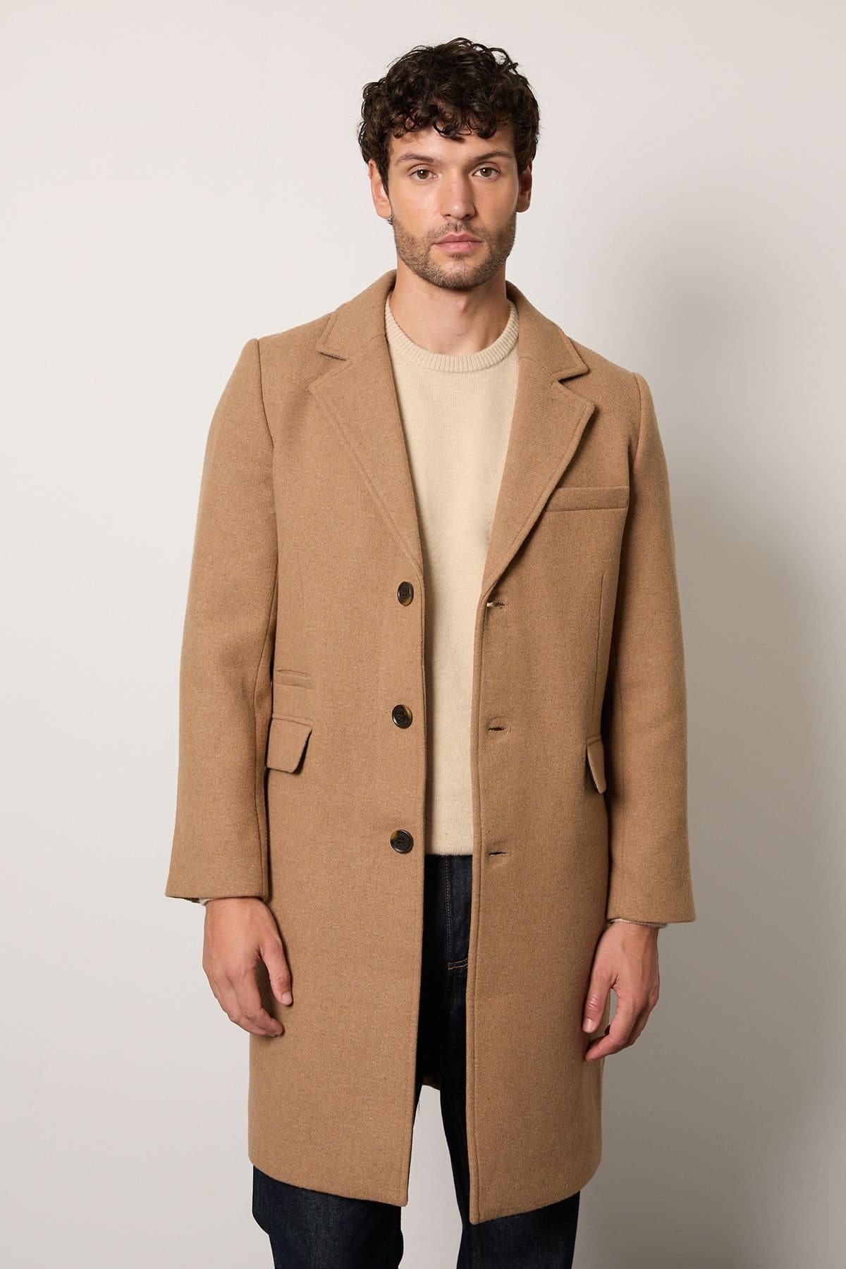 Burton Burton Men's Camel Signature 3 Button Epsom Wool Blend Coat