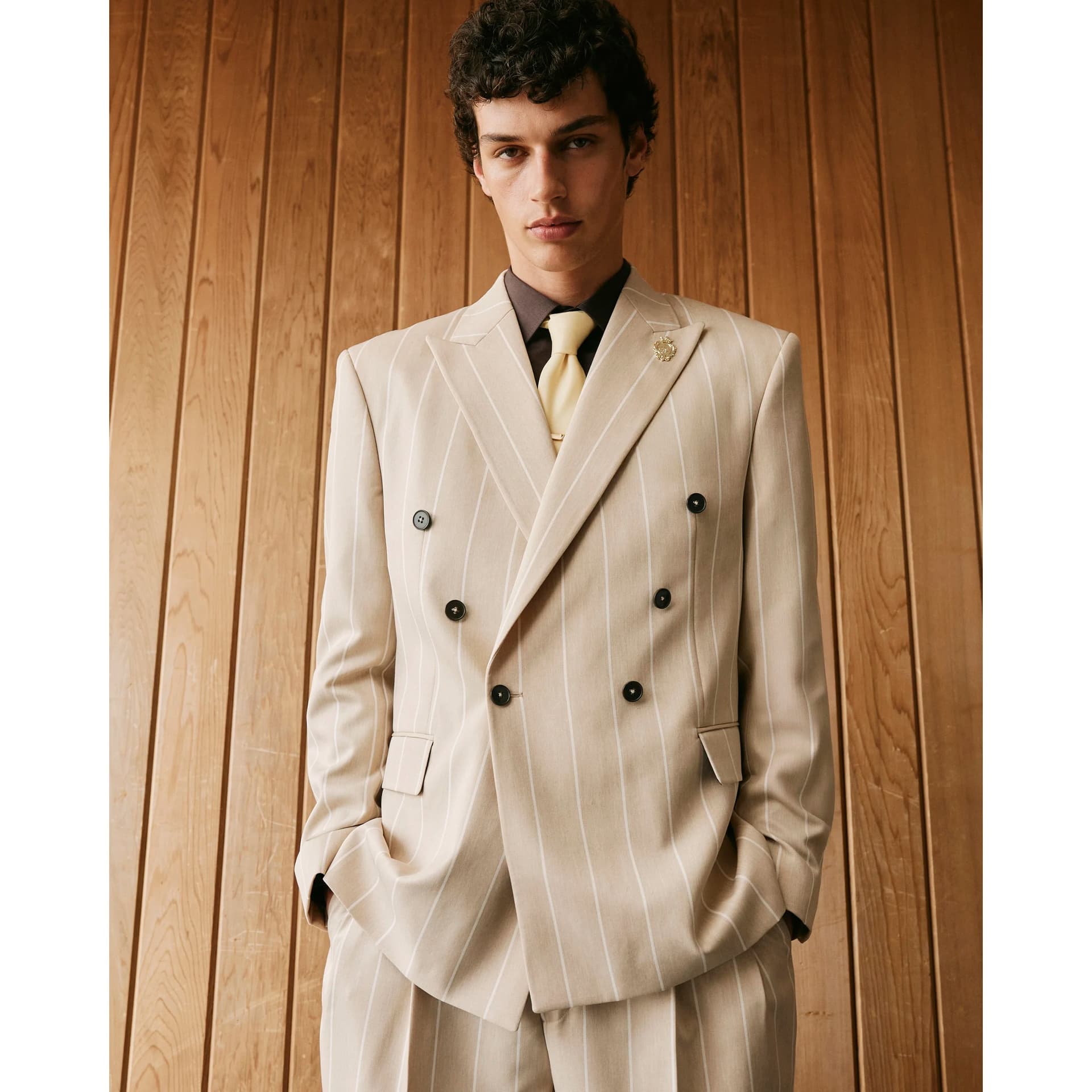 River Island Mens River Island Beige Twisted Tailor Pinstripe Suit Jacket