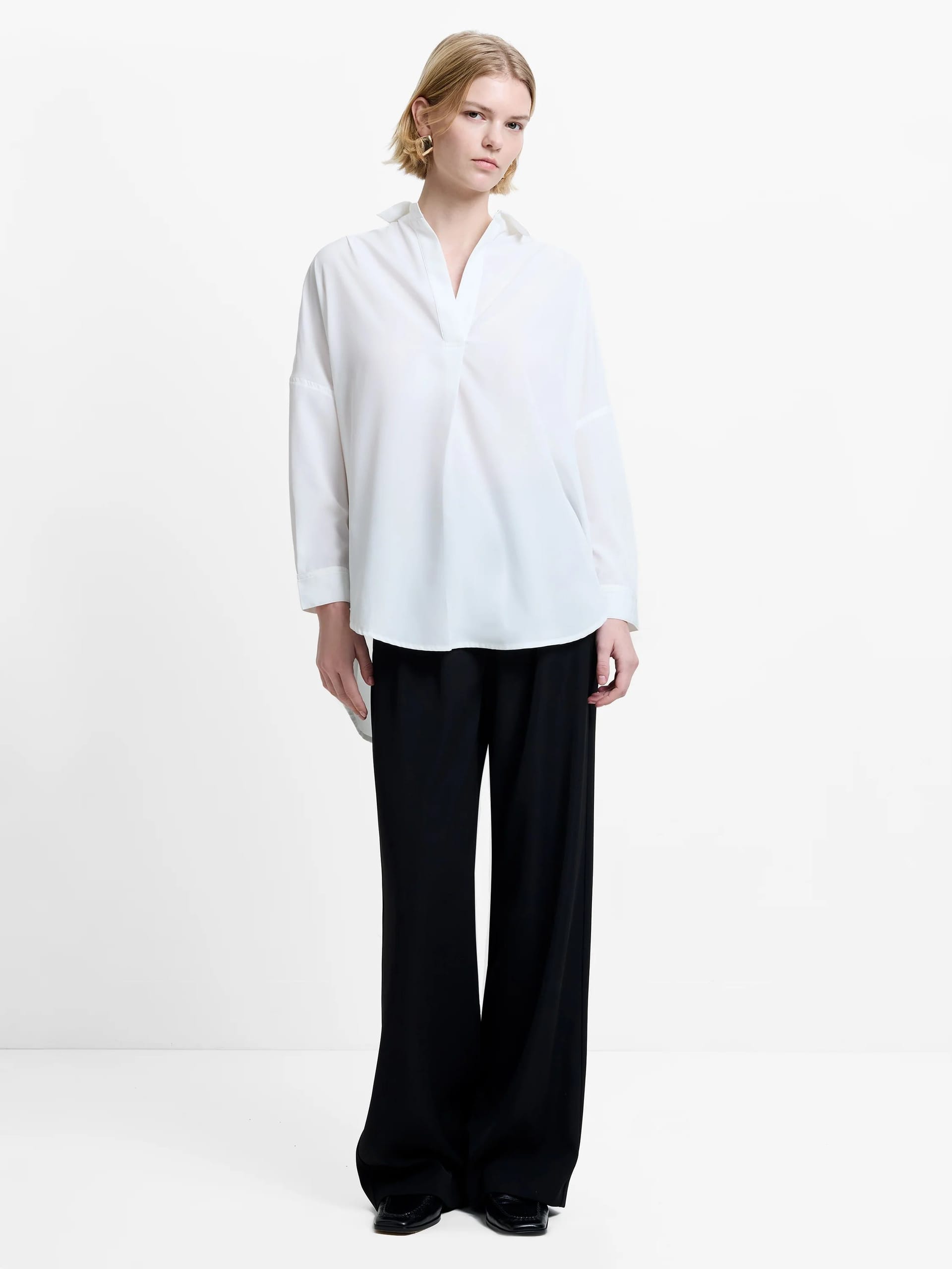 French Connection Recycled Crepe Popover Shirt - Winter White