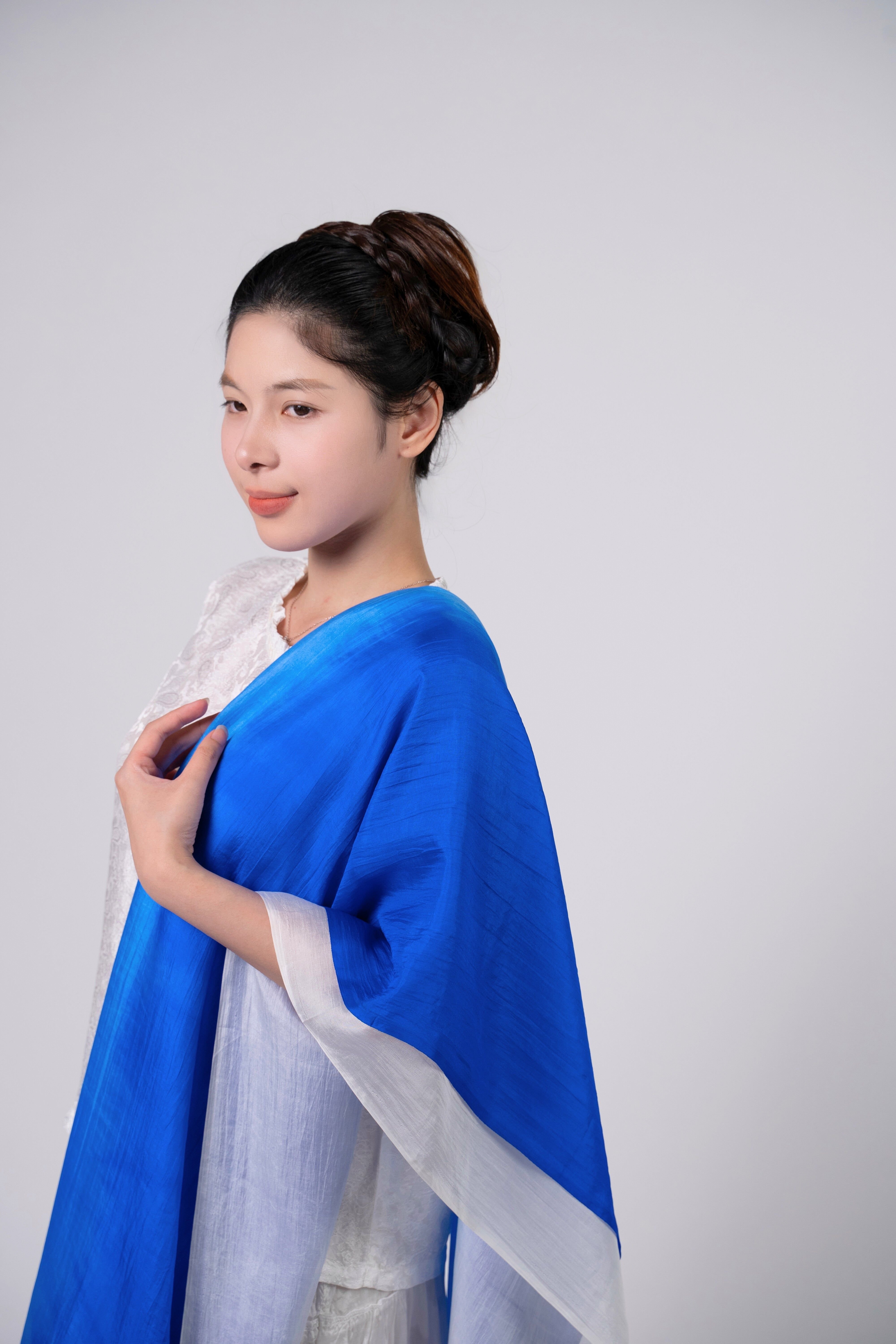 Silk and Bears Silk and Bears Women's Hand-Dyed Mulberry Silk Scarf - Ocean Blue Ombre in Cobalt - 4