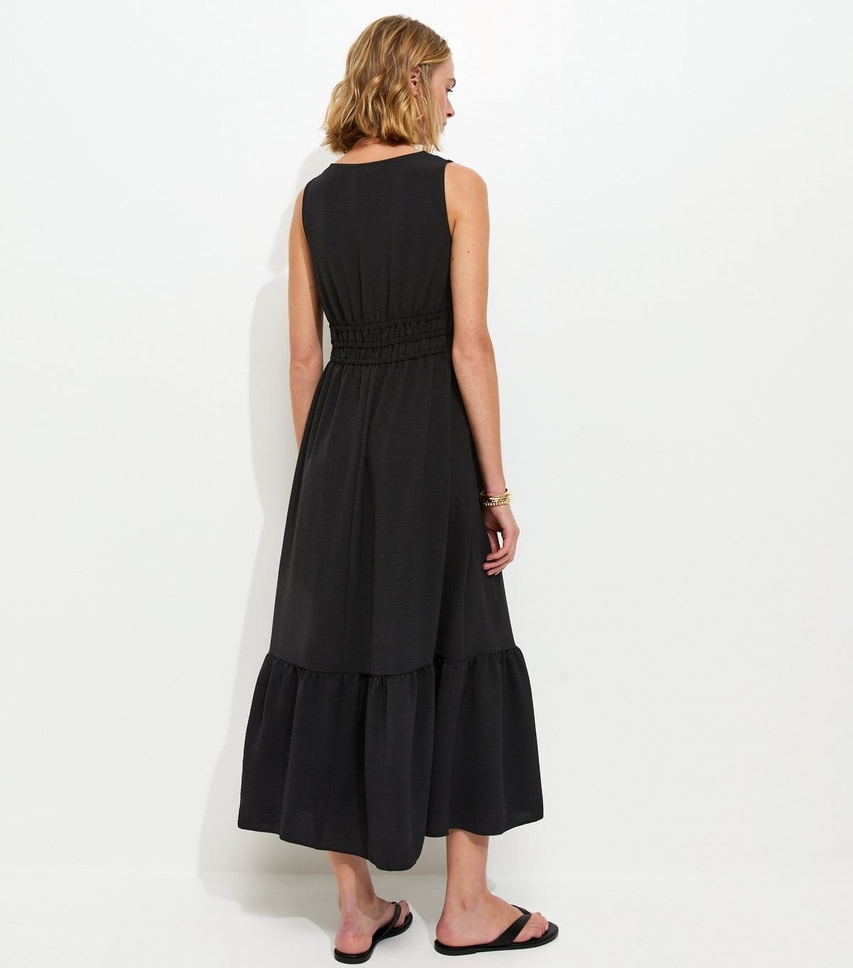 New Look Women's Black Ruched Waist V-Neck Midi Dress New Look - 4