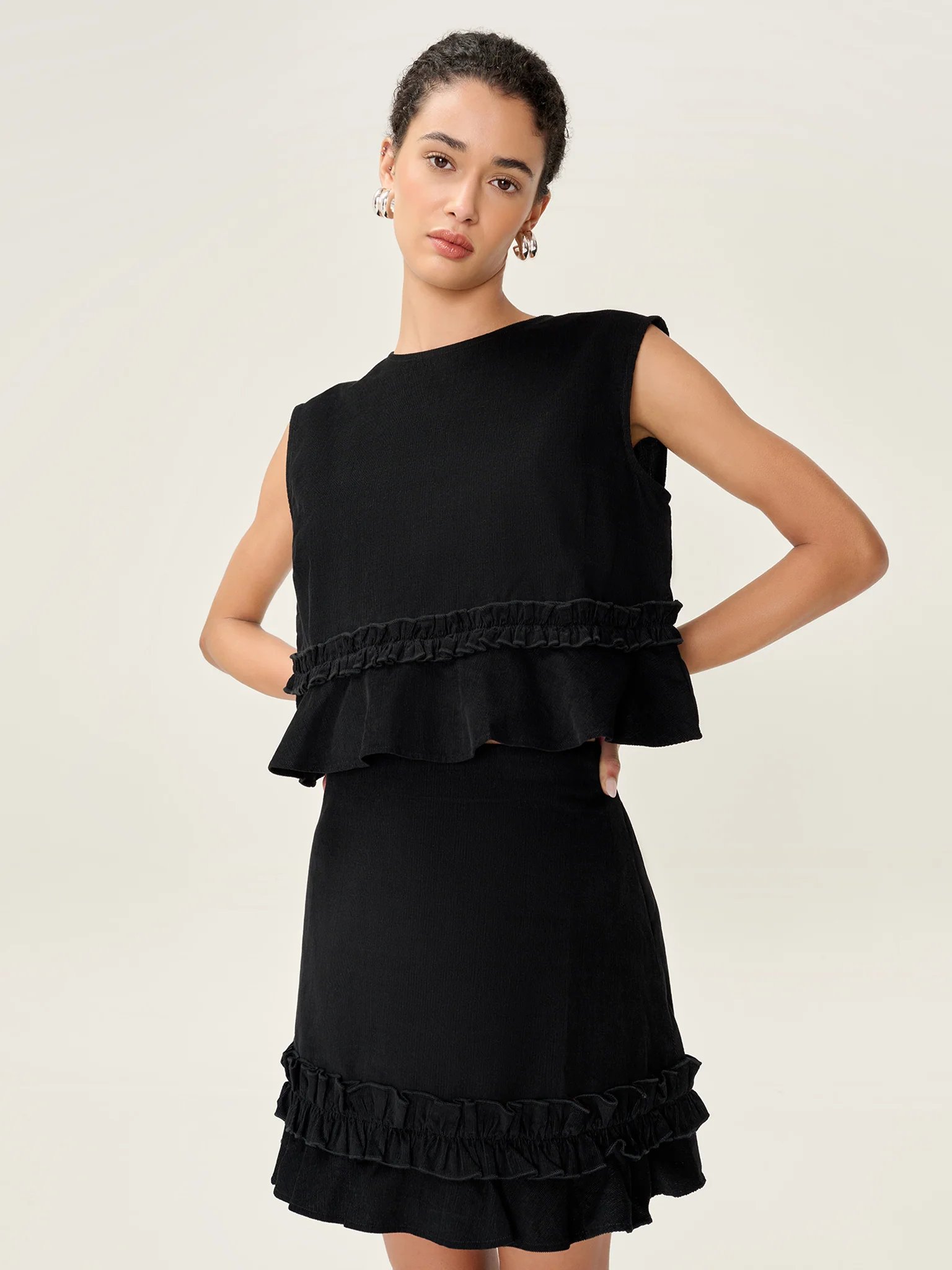 OMNES Prudie Cord Skirt in Black - 2