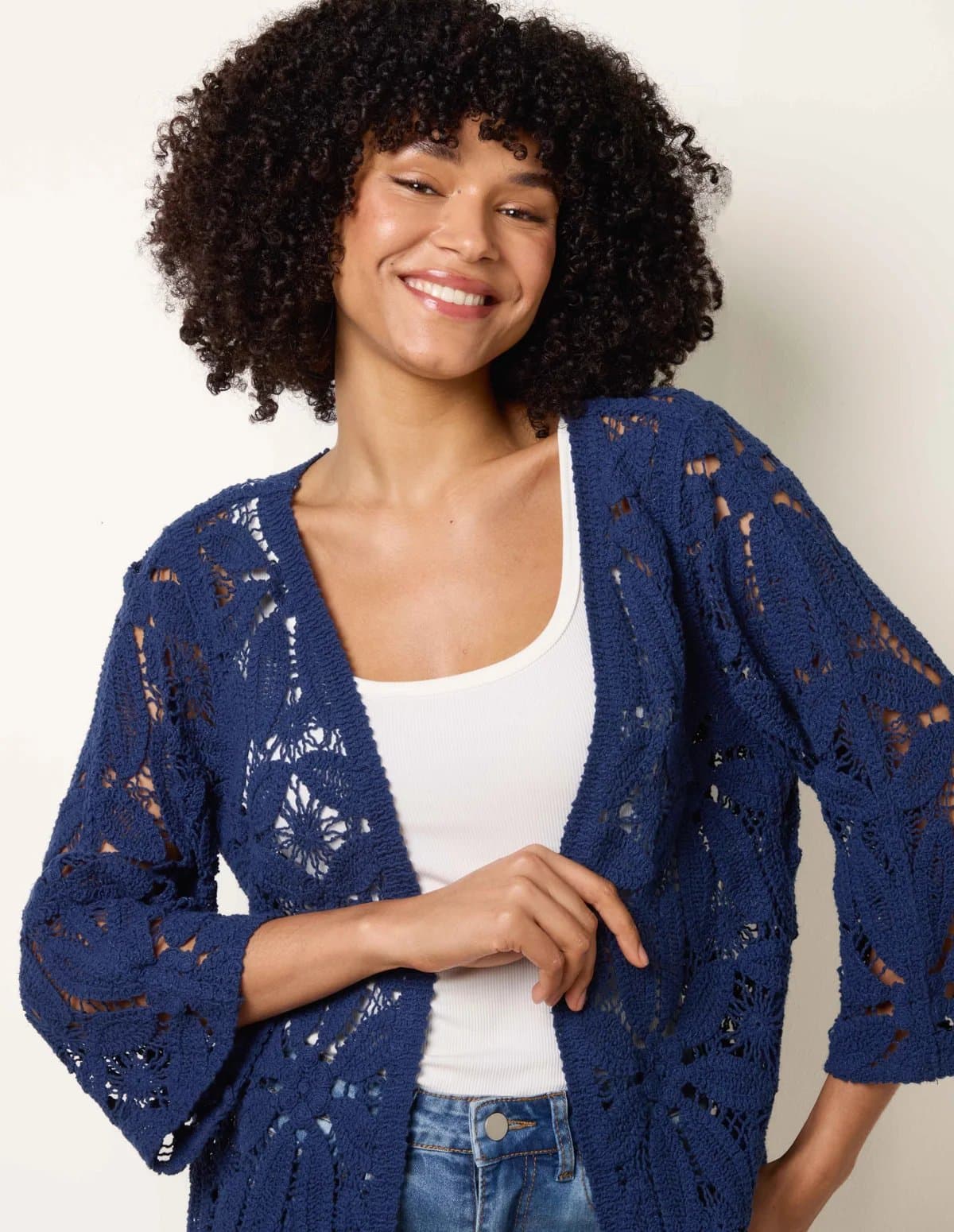 Blue Vanilla Crochet Tie Front Cardigan