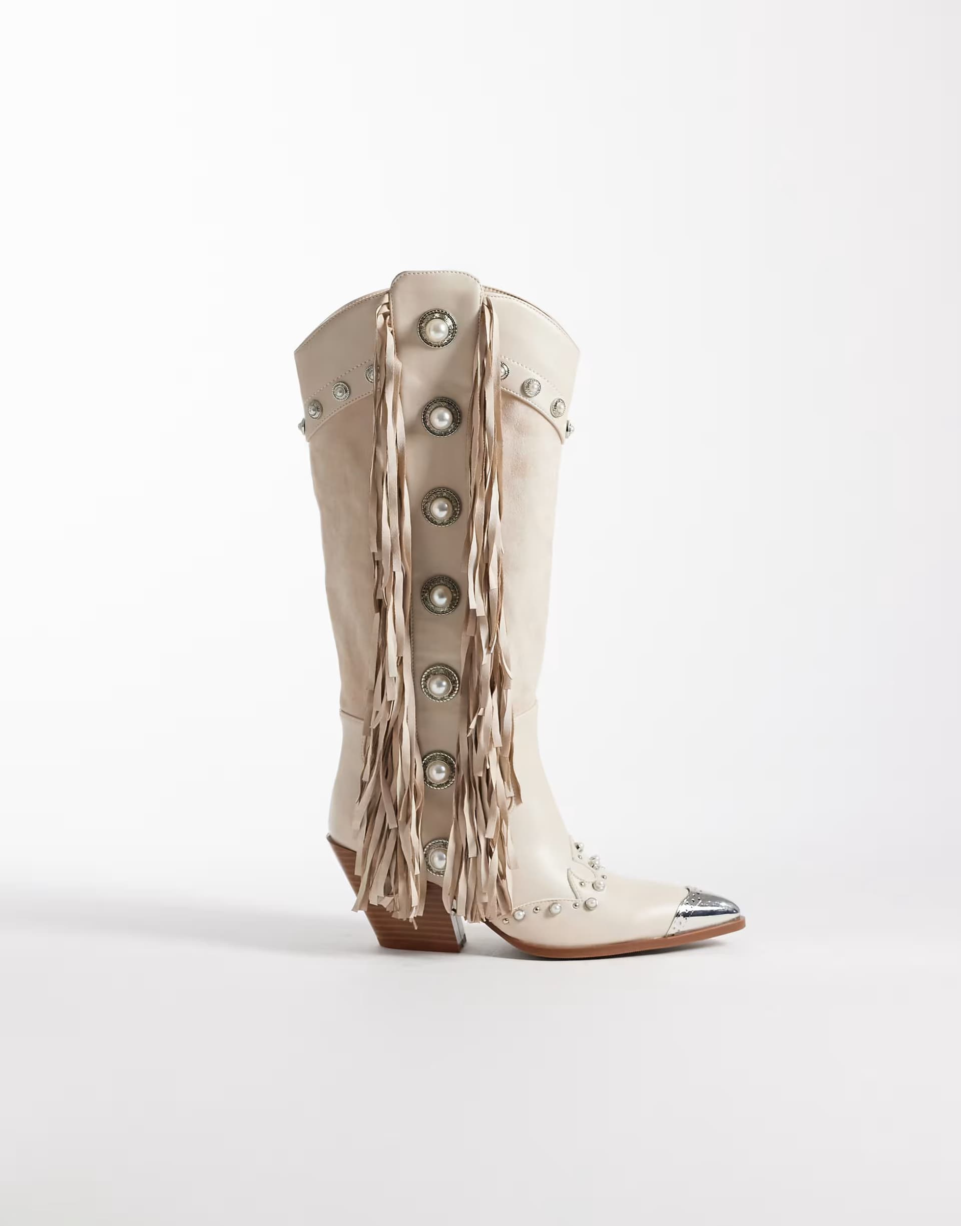 ASOS ASOS Cream Embellished Tassel Knee Boot
