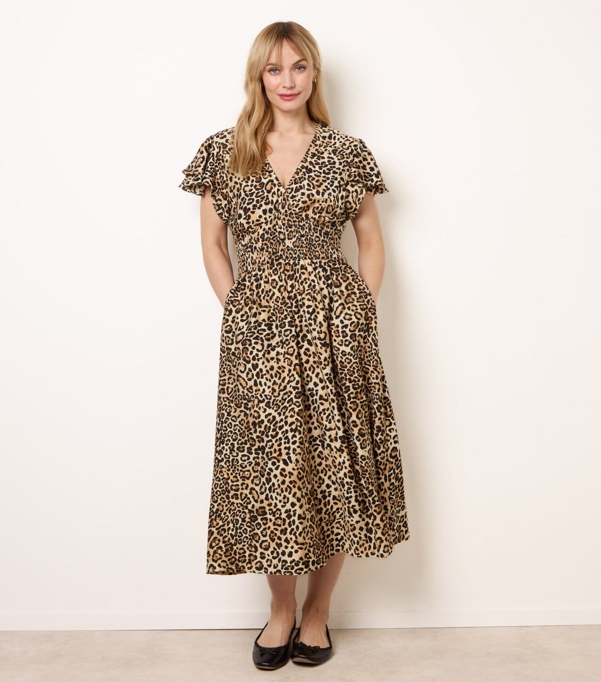 Blue Vanilla Brown Leopard Print Midi Dress