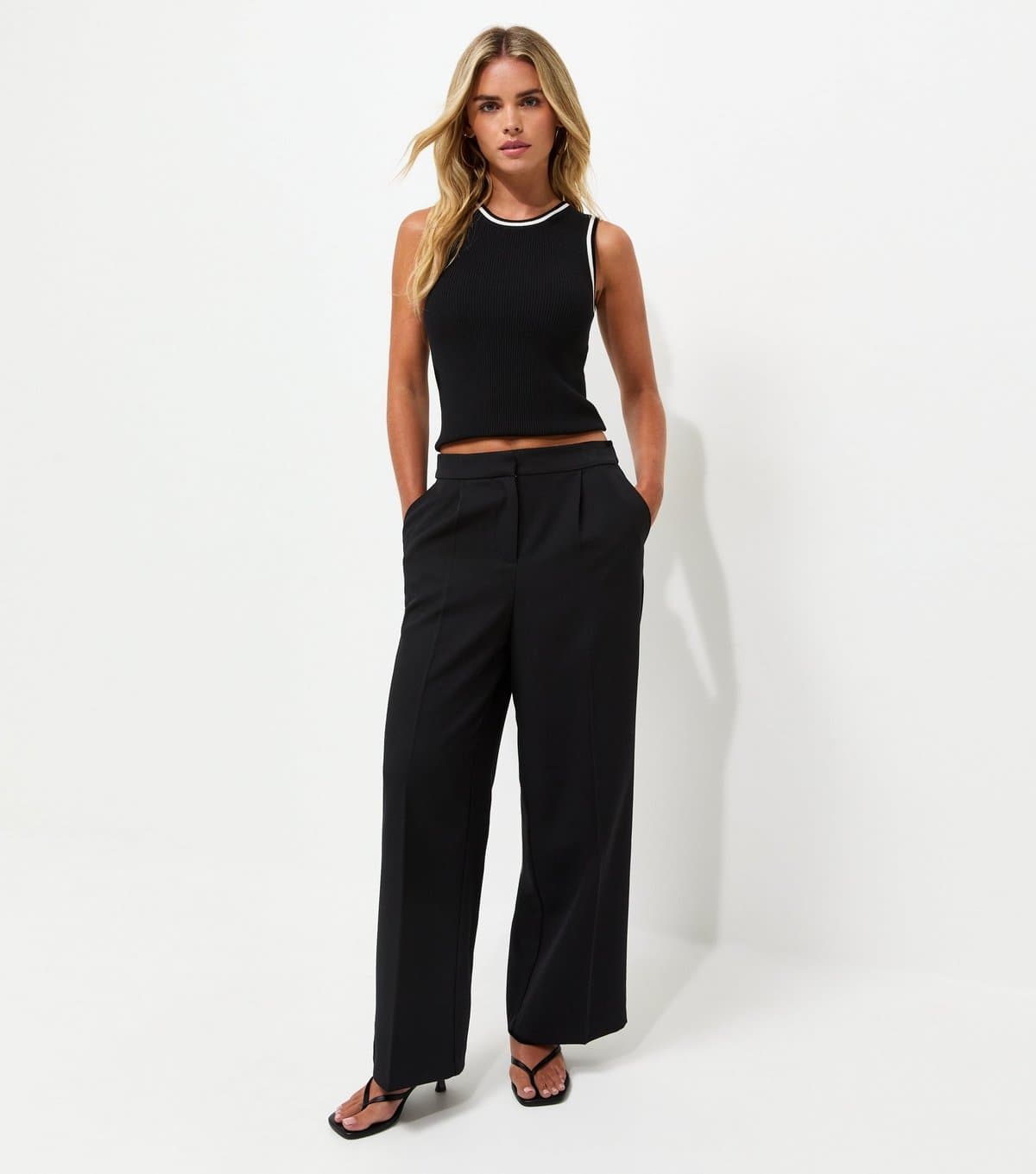 New Look Women's Petite Black Tailored Wide Leg Trousers New Look