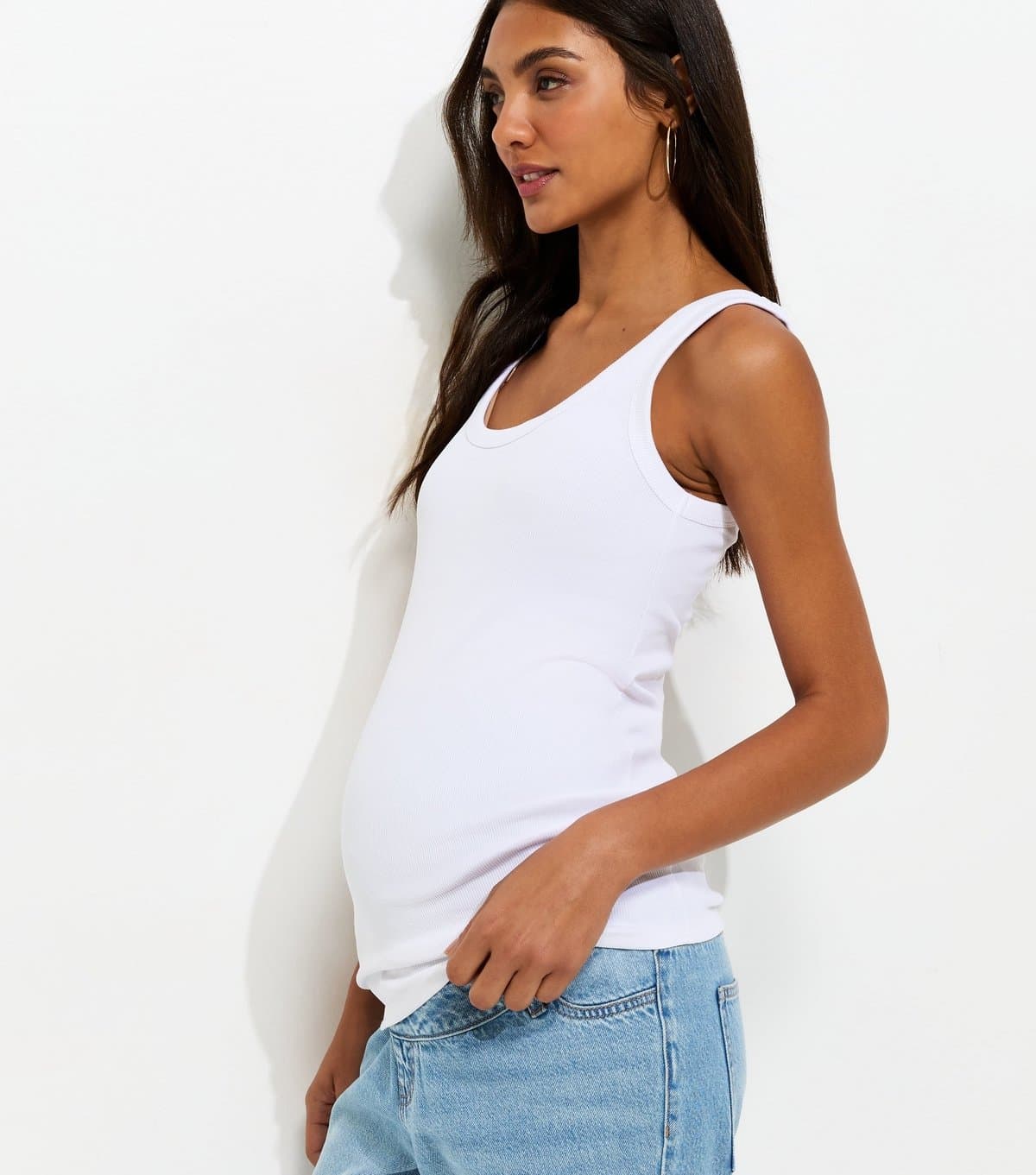 New Look Women's Maternity White Ribbed Scoop Neck Vest New Look