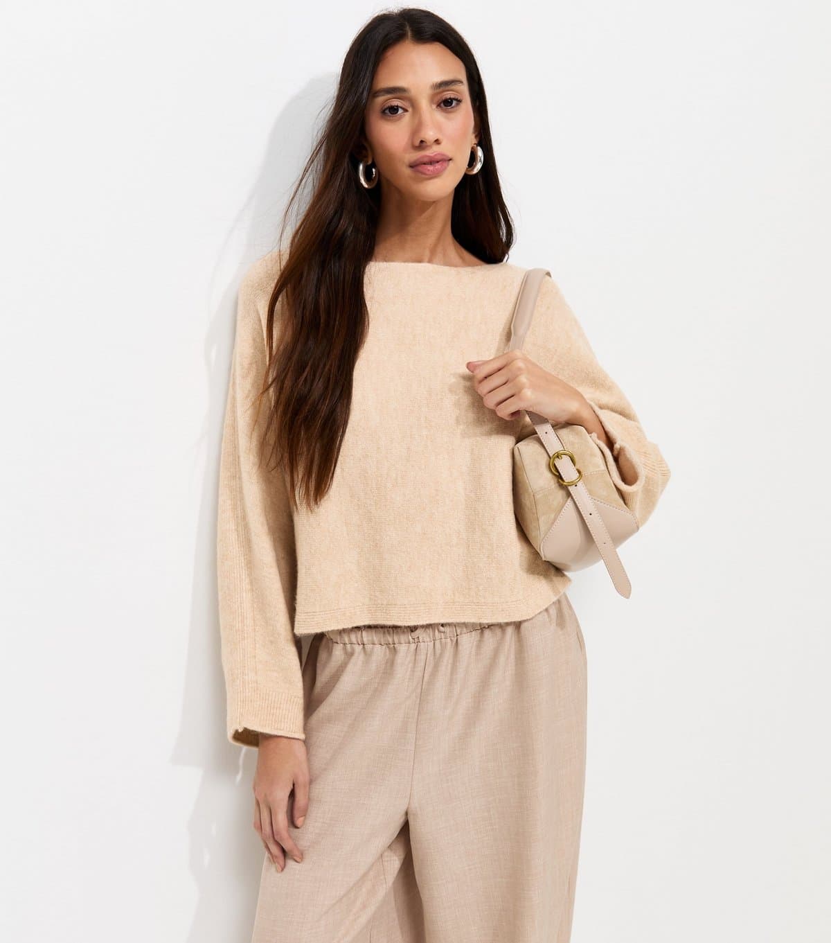 New Look Women's Oatmeal Slash Neck Batwing Sleeve Jumper New Look