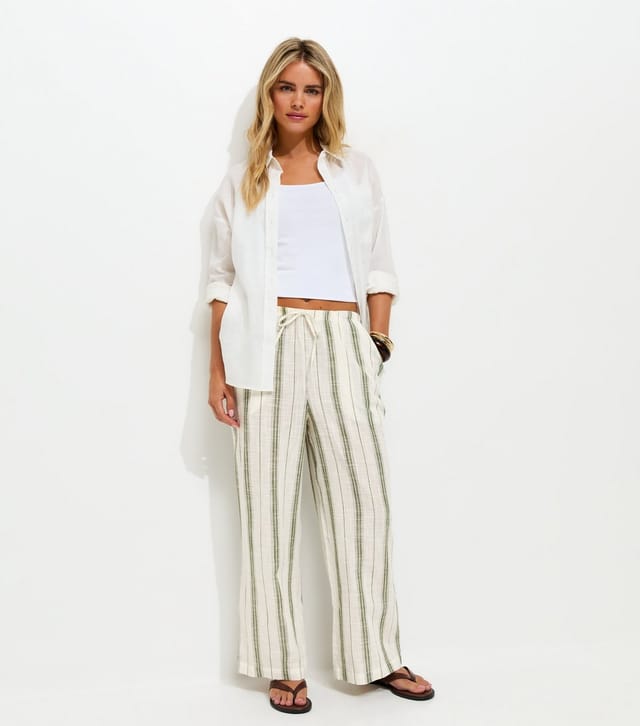 New Look Women's Petite Green Striped Woven Wide Leg Trousers New Look - 2