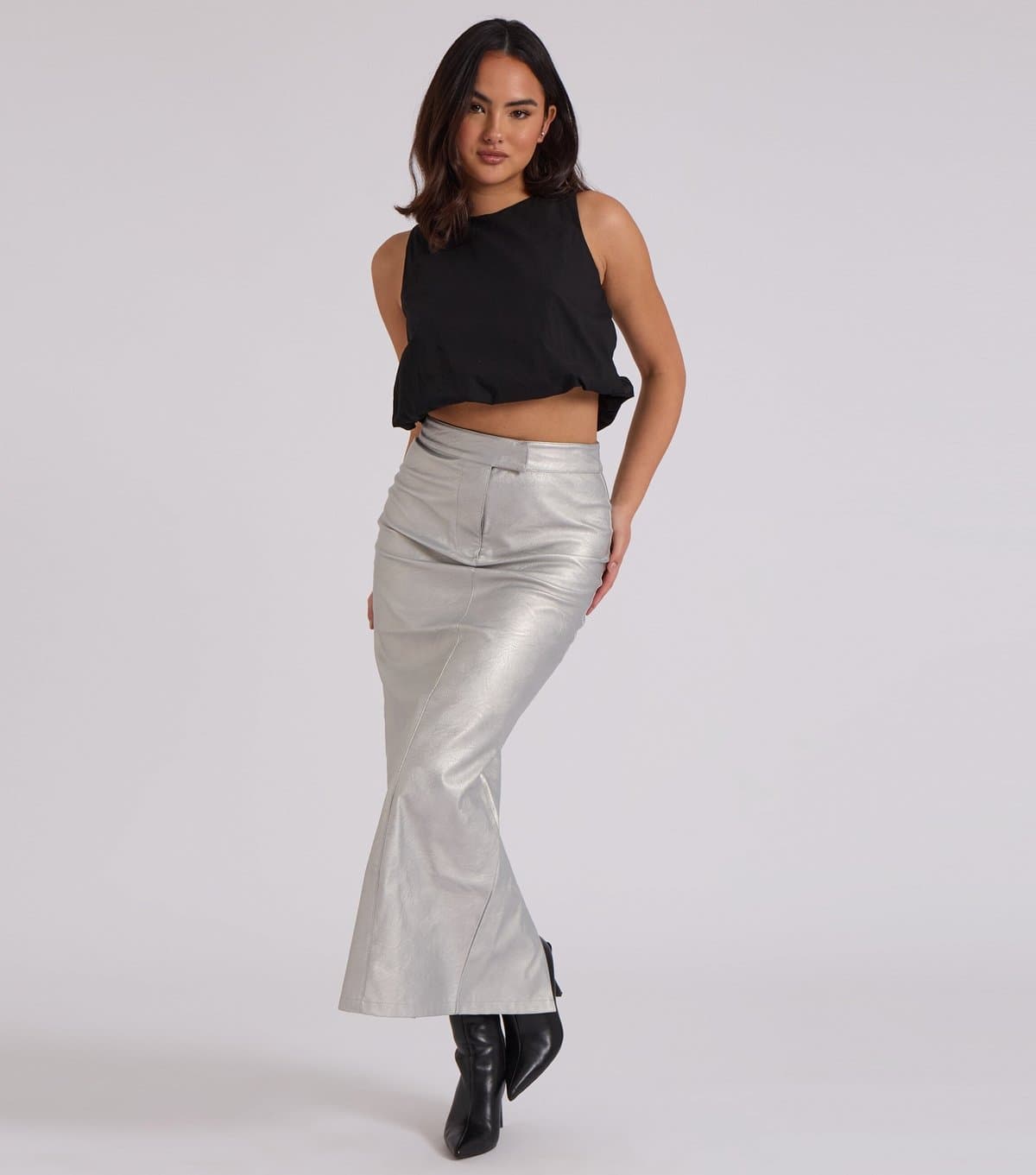 Urban Bliss Women's Silver Faux Leather Midi Skirt Urban Bliss New Look