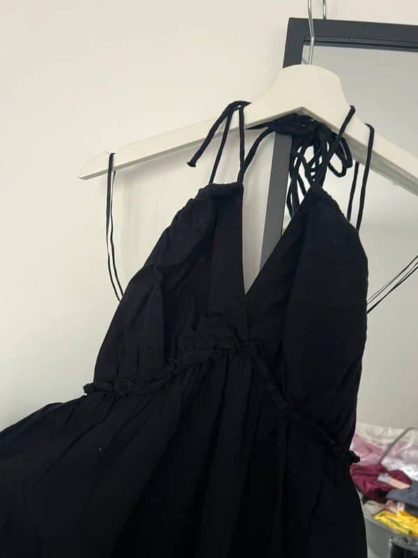 H&M H&M black ruffle mini dress halter neck summer