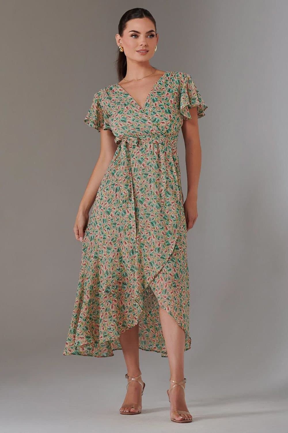 Jolie Moi Jolie Moi Women's Petite High Low Midaxi Dress in Beige