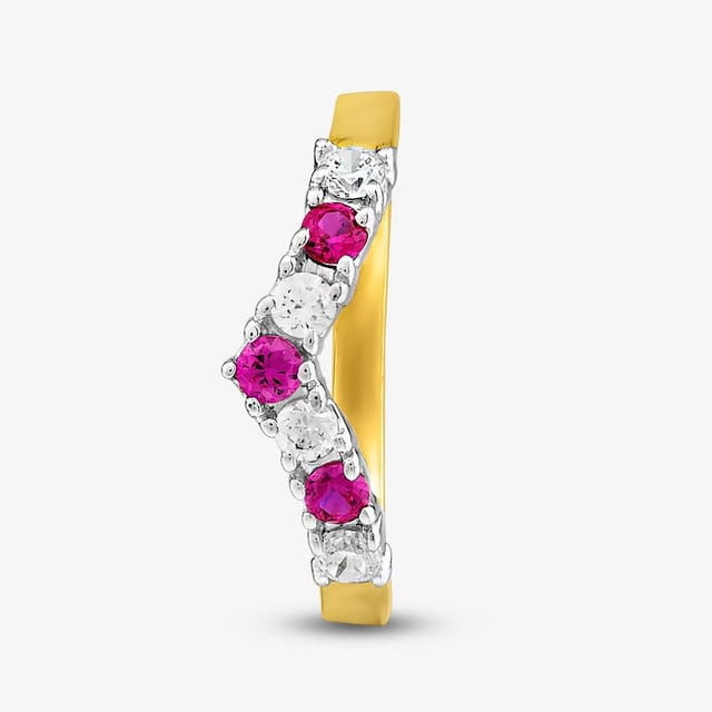 T.H.Baker T.H.Baker Women's 9ct Yellow Gold Clear & Red Crystal Wishbone Ring DIV003R-M - 2
