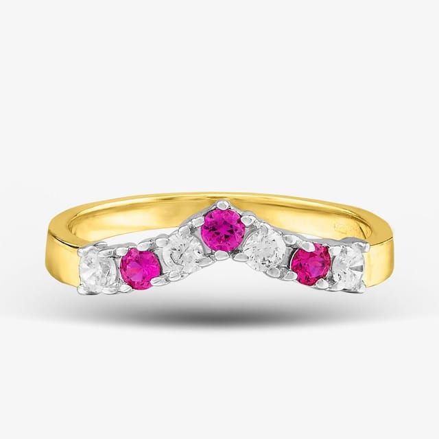 T.H.Baker T.H.Baker Women's 9ct Yellow Gold Clear & Red Crystal Wishbone Ring DIV003R-M - 3