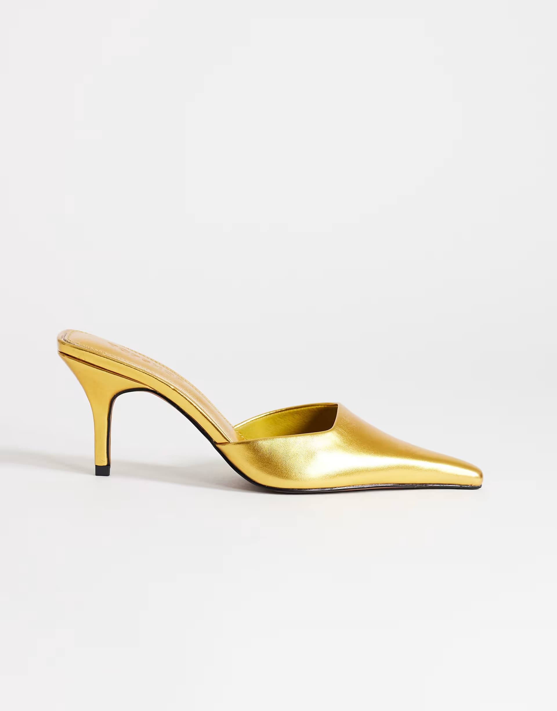ASOS Topshop Alfie pointed mid heeled court in gold