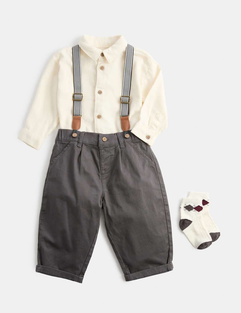Marks & Spencer M&S Three Piece Cotton Rich Braces Outfit Multi