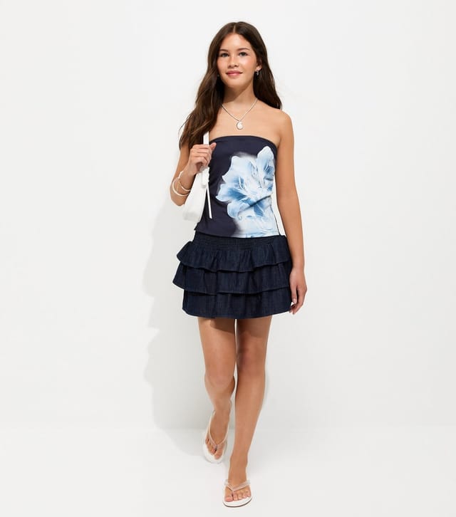 New Look Girls' Navy Floral Print Slit Hem Bandeau Top New Look - 3