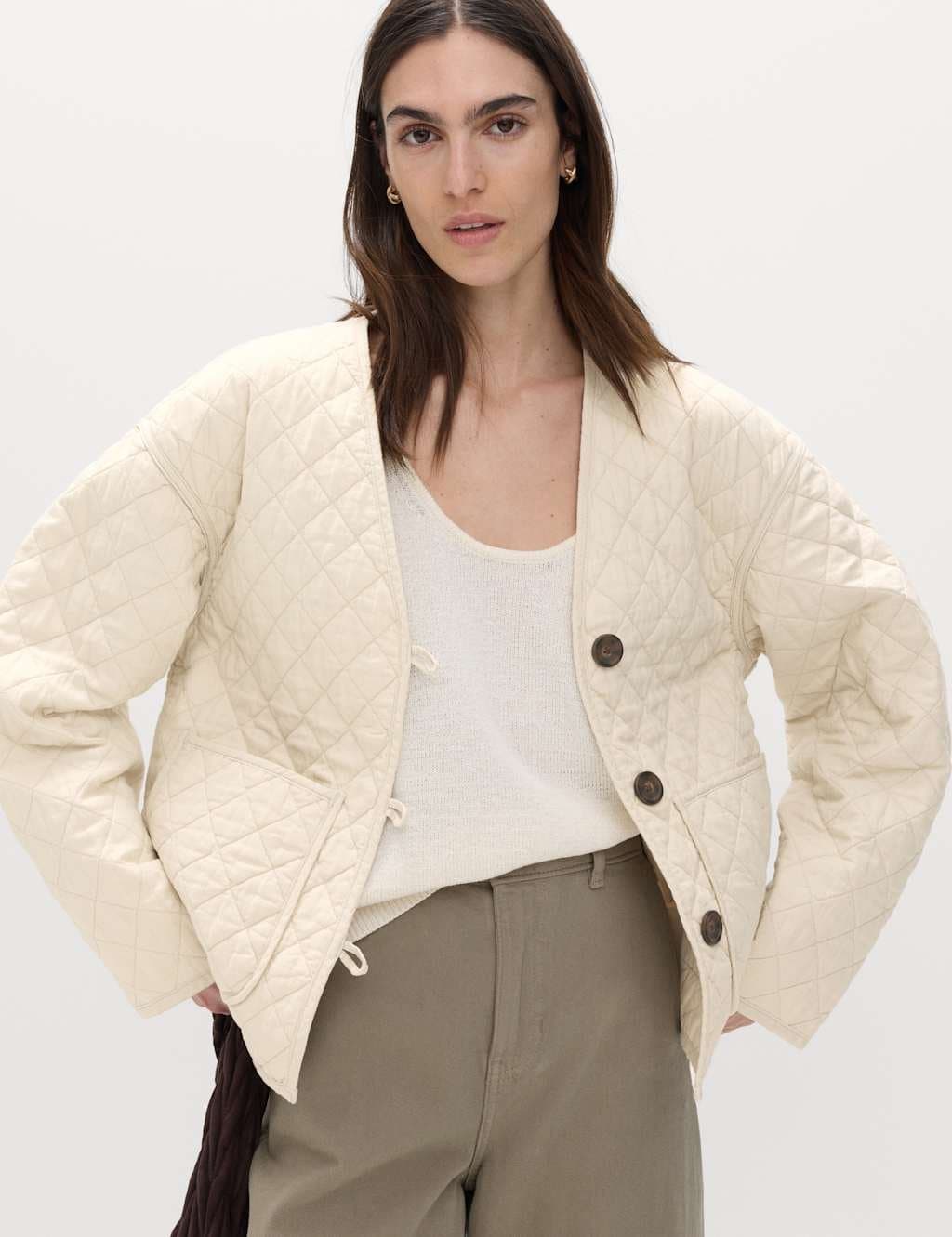 Marks & Spencer M&S Linen Rich Lightweight Quilted Jacket Stone