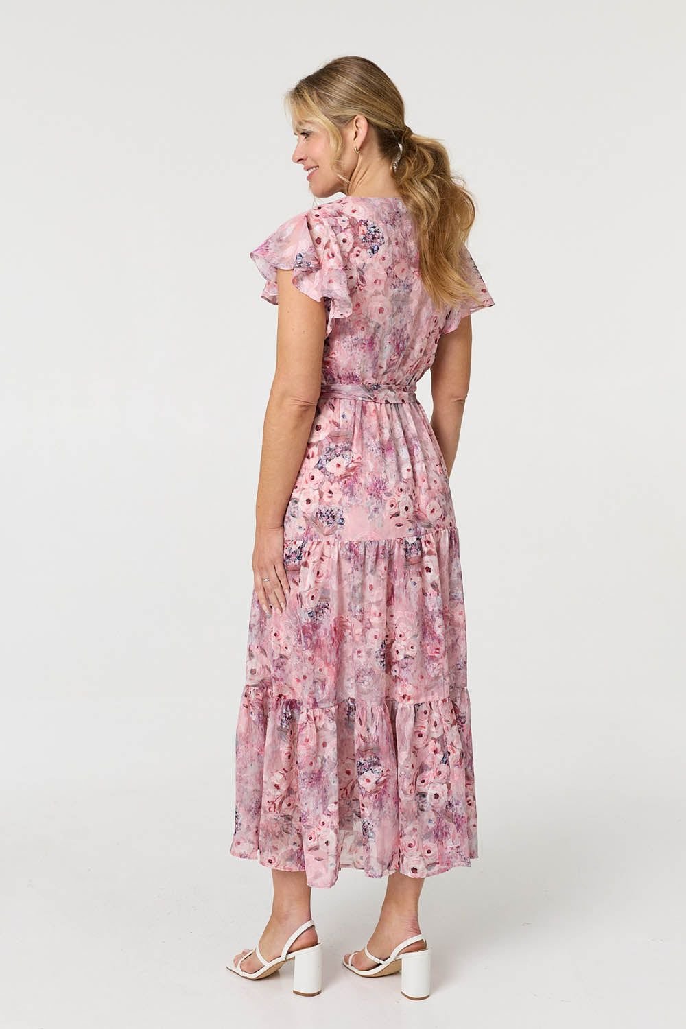 Izabel London Izabel London Women's Floral Tiered Tie Waist Maxi Dress in Pink - 3