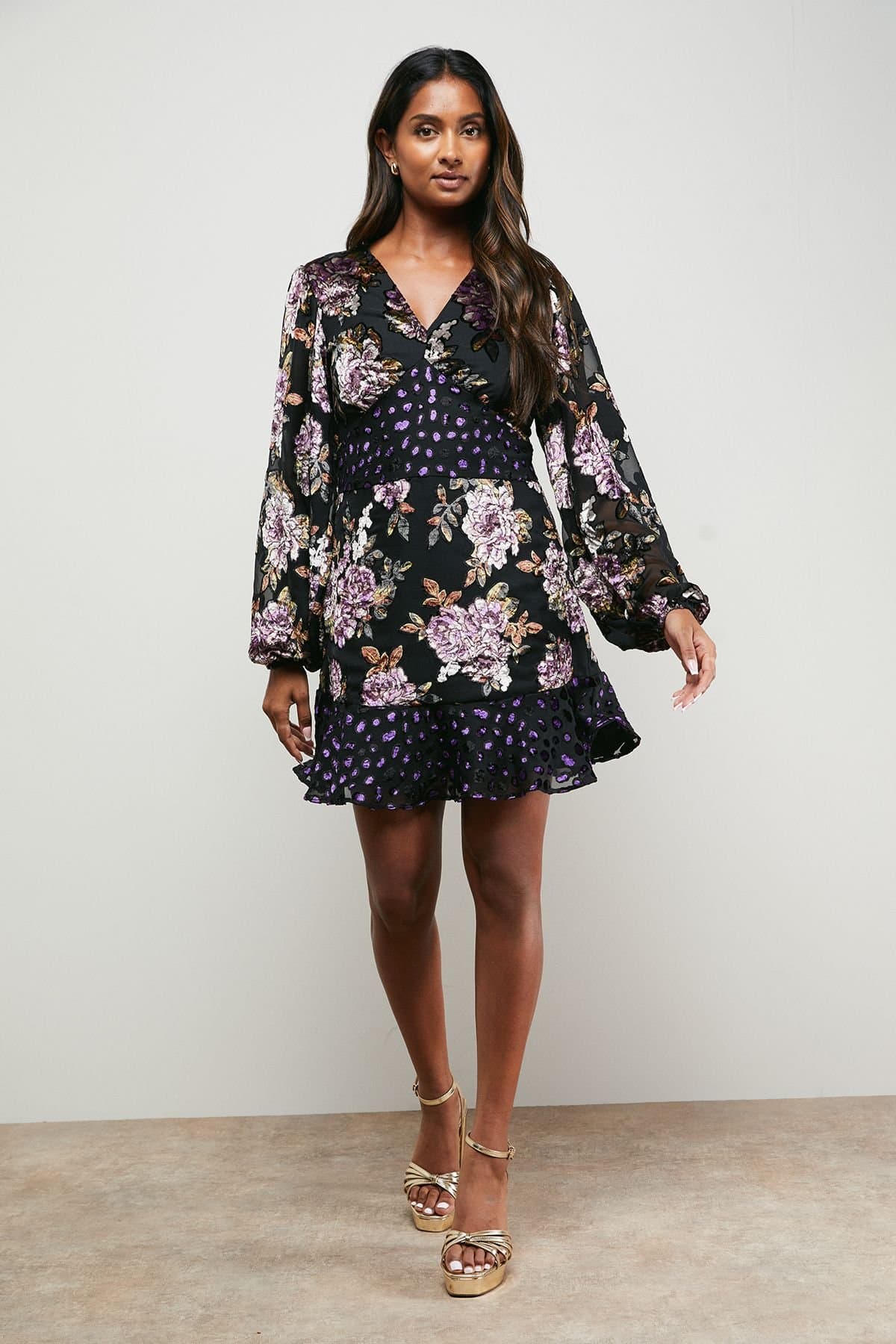 Oasis Oasis Women's Floral Devore Mix Mini Dress