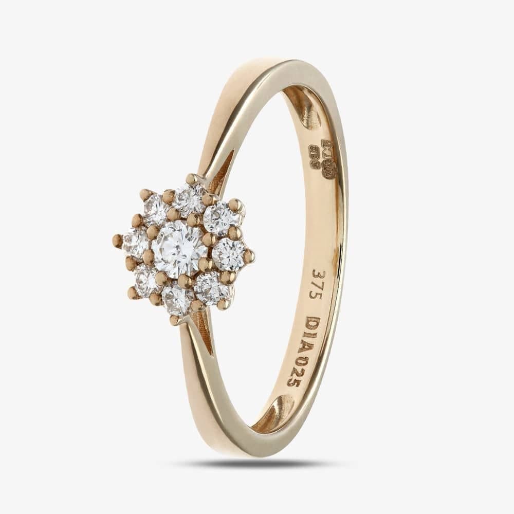 T.H.Baker T.H.Baker Women's 9ct Yellow Gold 0.25ct Diamond Flower Cluster Ring