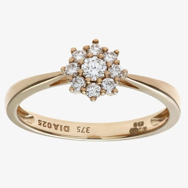 T.H.Baker T.H.Baker Women's 9ct Yellow Gold 0.25ct Diamond Flower Cluster Ring - 2