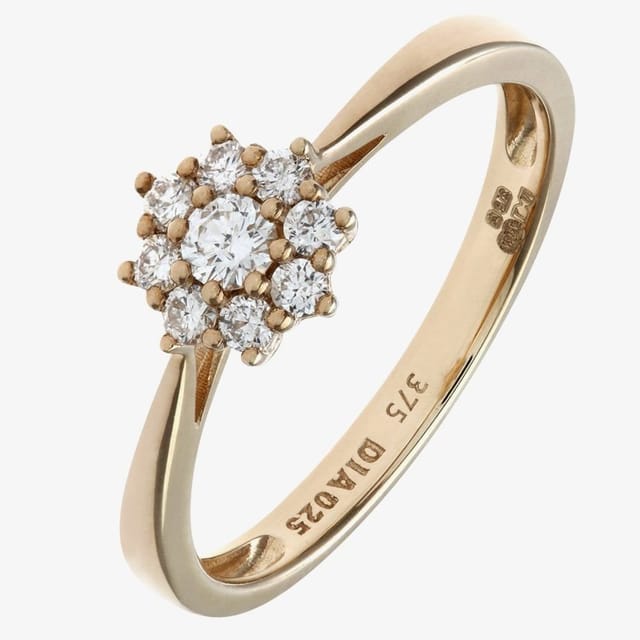 T.H.Baker T.H.Baker Women's 9ct Yellow Gold 0.25ct Diamond Flower Cluster Ring - 3