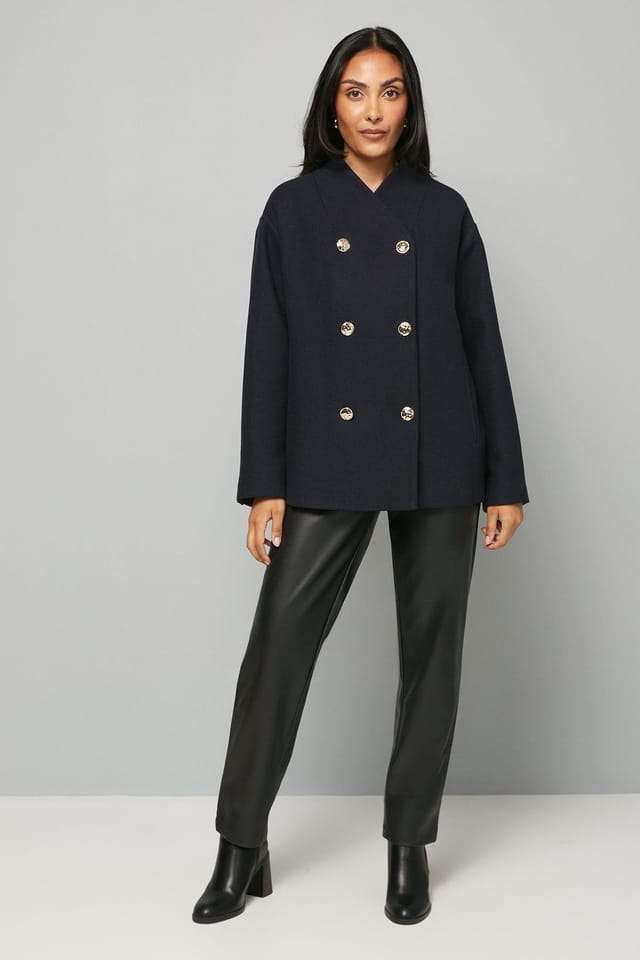 Wallis Wallis Women's Petite Grown On Neck Peacoat in Navy - 2