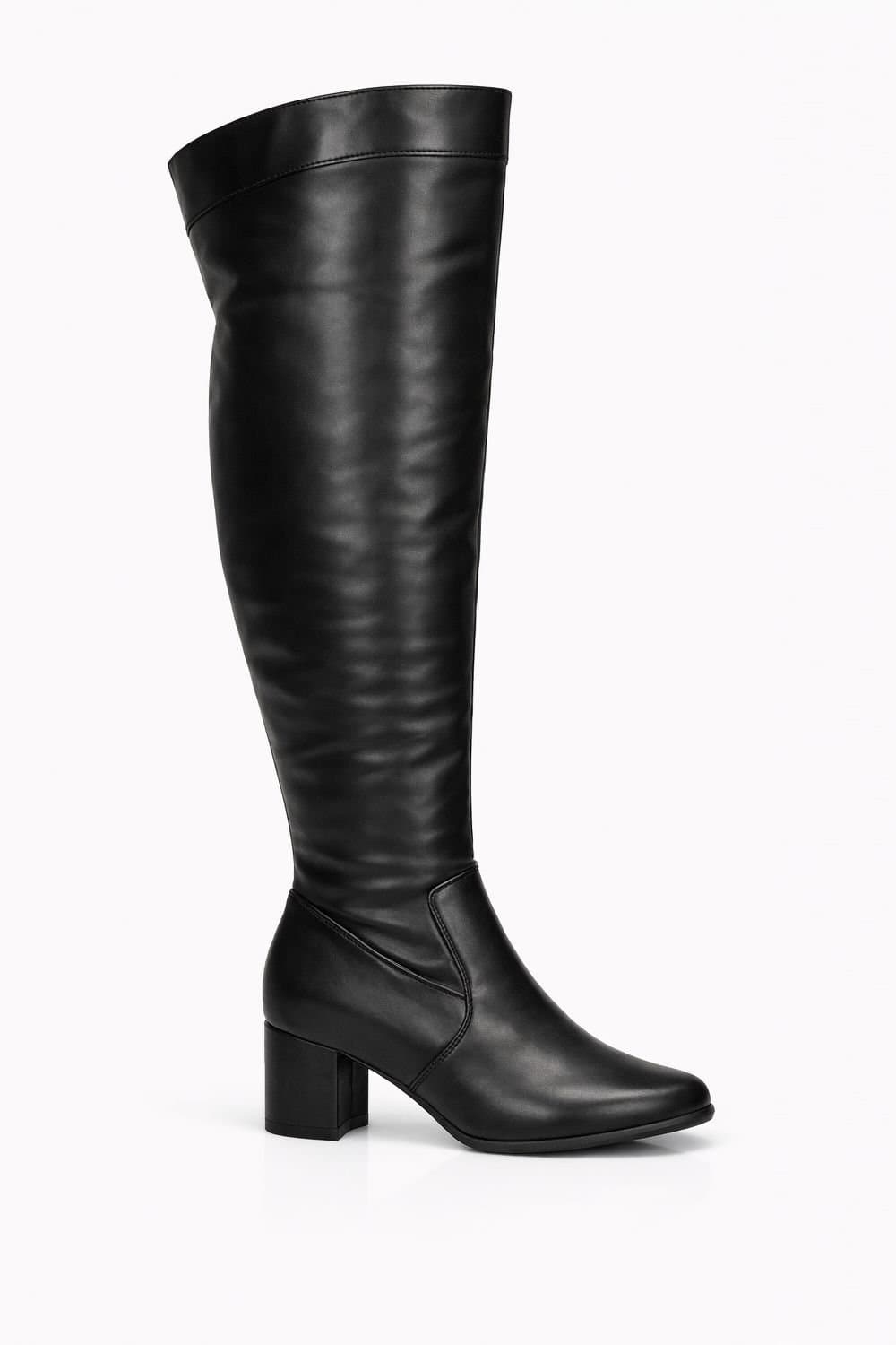 Spot On Spot On Women's Extra Wide Fit Over The Knee Block Heel Stretch Boot in Black