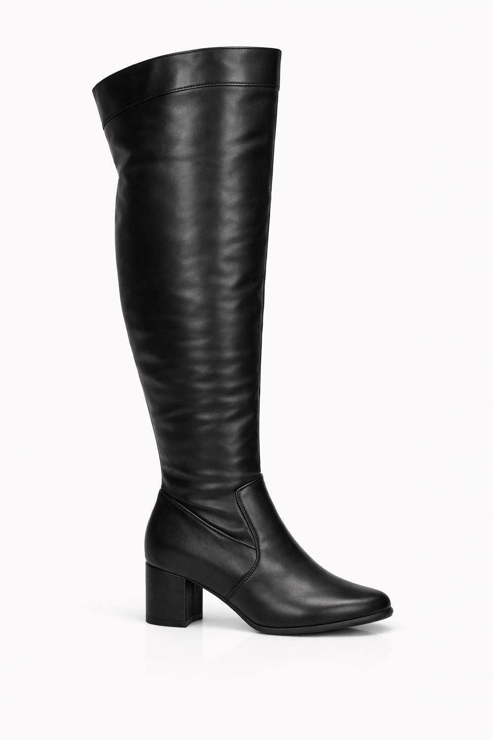 Spot On Spot On Women's Extra Wide Fit Over The Knee Block Heel Stretch Boot in Black - 4