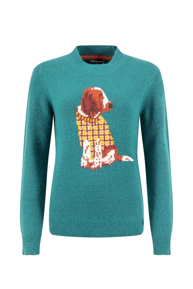 Weird Fish Weird Fish Women's Lotipot Intarsia Knitted Jumper in Teal - 2