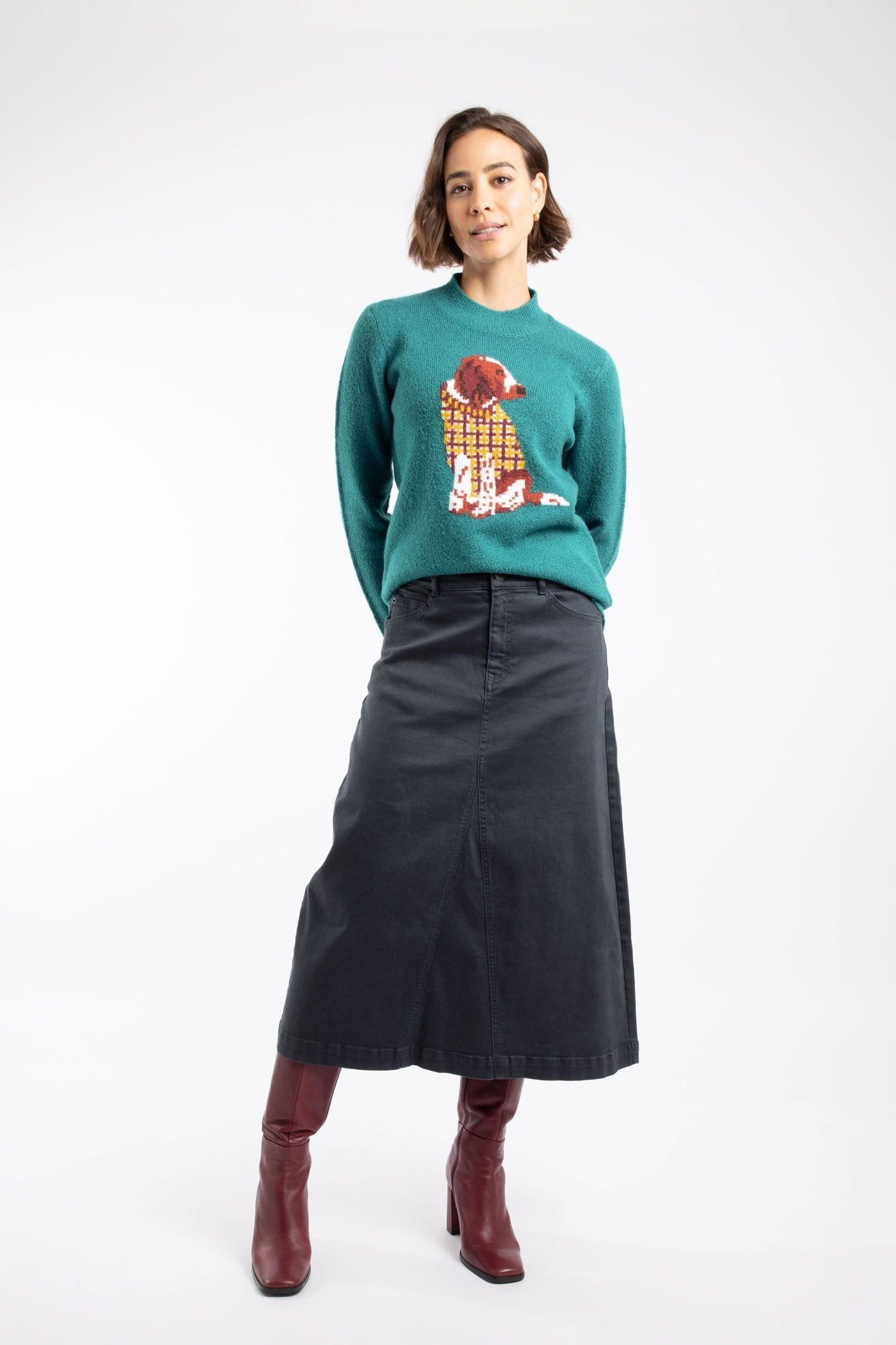 Weird Fish Weird Fish Women's Lotipot Intarsia Knitted Jumper in Teal - 4