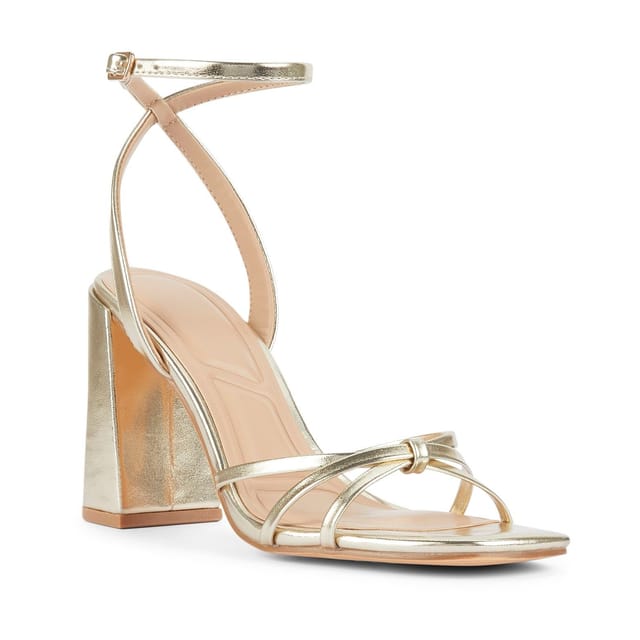 Truffle Collection Truffle Collection Women's Heeled Open Toe Sandals Buckle Strap PU Stiletto Heel Summer Shoes in Gold - 3
